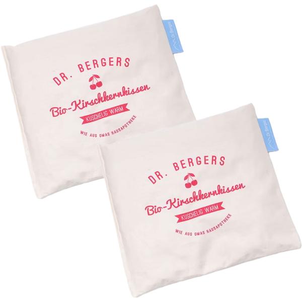 2er-Set Bequemes Bio-Kirschkern, 25x25 cm - Natürliches Wärme- & Kältekissen für Bauch, Rücken, Nacken & Schulter - Kissenbezug Bio-Baumwolle