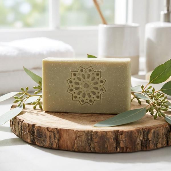 Eucalyptus natural soap, organic soap with argan oil: handmade & cold-saponified – vegan natural cosmetics for face & body, for firming care