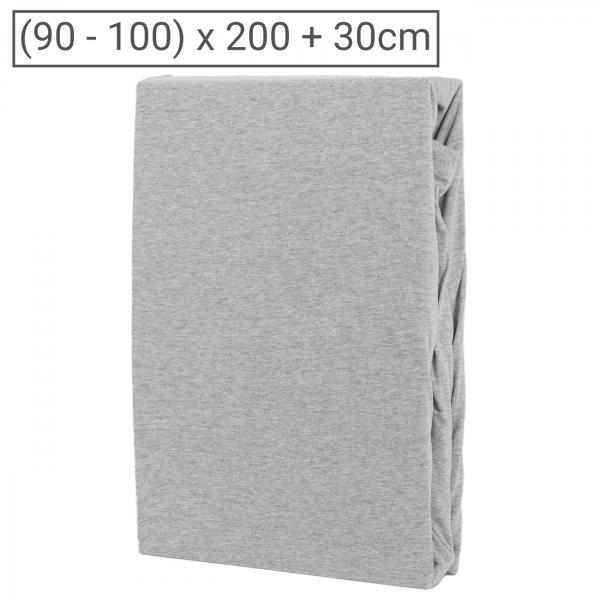 Lenzuolo con angoli in Jersey Melange Premium, 100% cotone, grigio, 90-100 x 200 + 30 cm