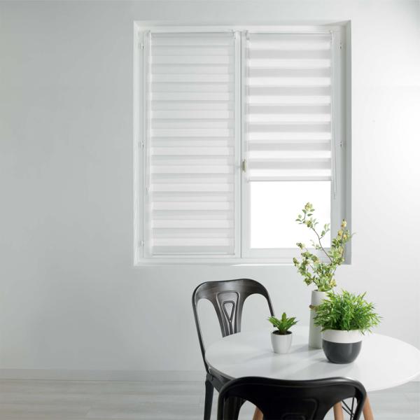 Store jour et nuit à enroulement avec chaînette, polyester, motif à rayures blanc, 90 x 180cm