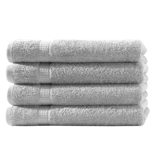 Lot de 4 serviettes invités, 100% coton luxe, liteaux, argenté, 30 x 50 cm