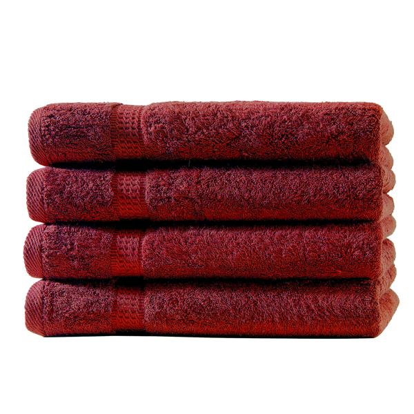 Lot de 4 serviettes invités, 100% coton luxe, liteaux, bordeaux, 30 x 50 cm