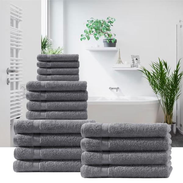 4er-Set Handtücher 50x100cm aus 100% luxuriöser Baumwolle - Kuschelweich, saugstark & schnelltrocknend - Anthrazit mit 2 Bordüren - waschbar bis 60°