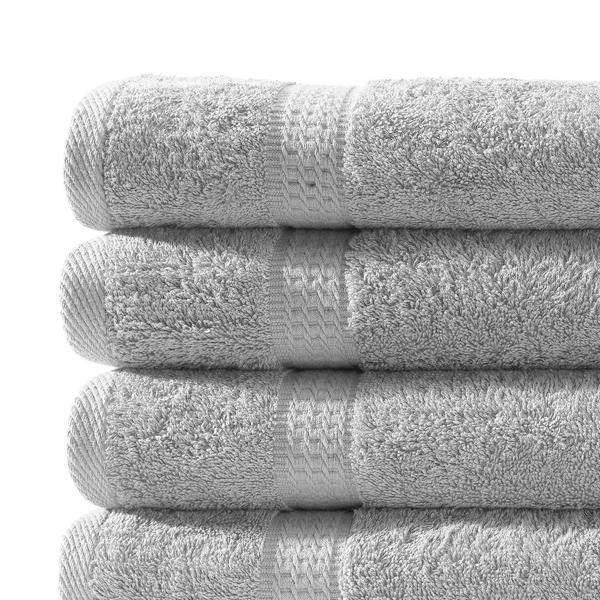 Lot de 4 serviettes de bain, 100% coton luxe, liteaux, argent, 50 x 100 cm