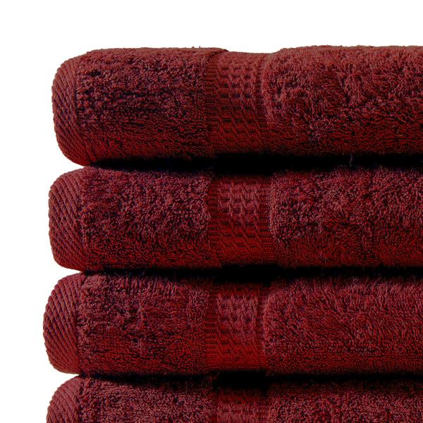 Lot de 4 serviettes de bain, 100% coton luxe, liteaux, bordeaux, 50 x 100 cm
