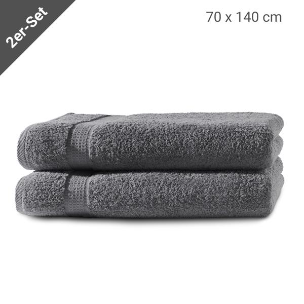 lot de 2 draps de douche, 100% coton luxueux, avec 2 bordures, anthracite, 70 x 140 cm