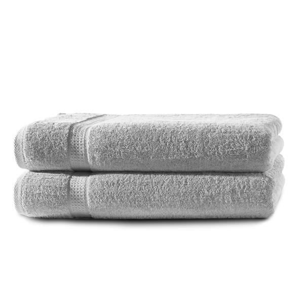 lot de 2 draps de douche, 100% coton luxueux, avec 2 bordures, argent, 70 x 140 cm