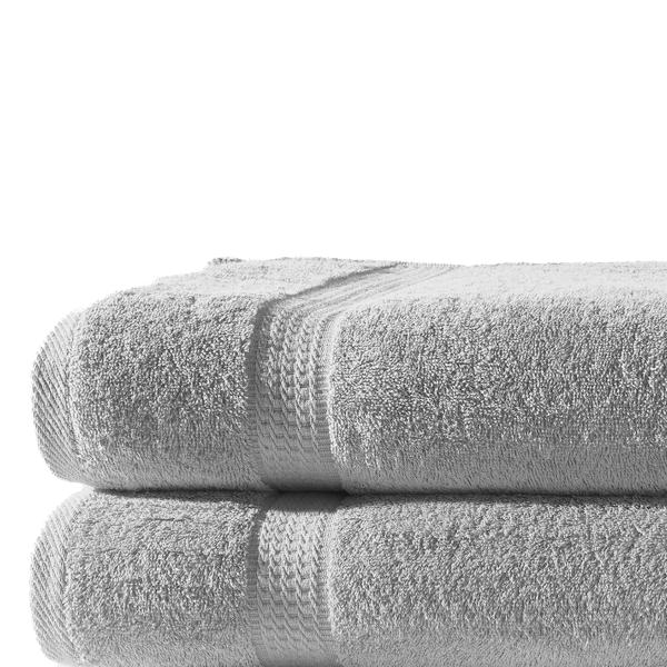 lot de 2 draps de douche, 100% coton luxueux, avec 2 bordures, argent, 70 x 140 cm