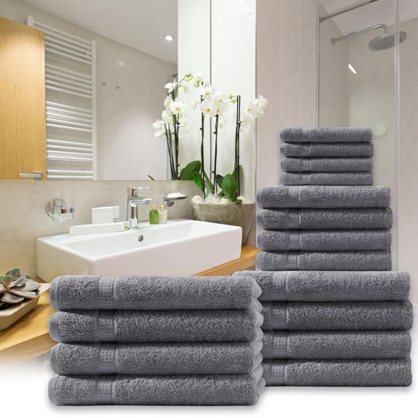 Lot de 12 serviettes: 4 serviettes de bain, d’invités et draps de douche, 100% coton, anthracite