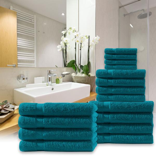 12-piece petrol towel set made of 100% cotton – fluffy soft guest, hand & bath towels (500 g/m²) – absorbent & skin-friendly
