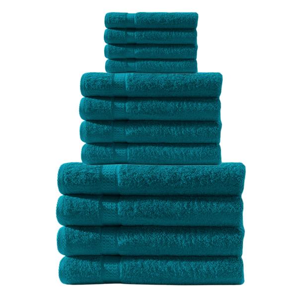 12-piece petrol towel set made of 100% cotton – fluffy soft guest, hand & bath towels (500 g/m²) – absorbent & skin-friendly