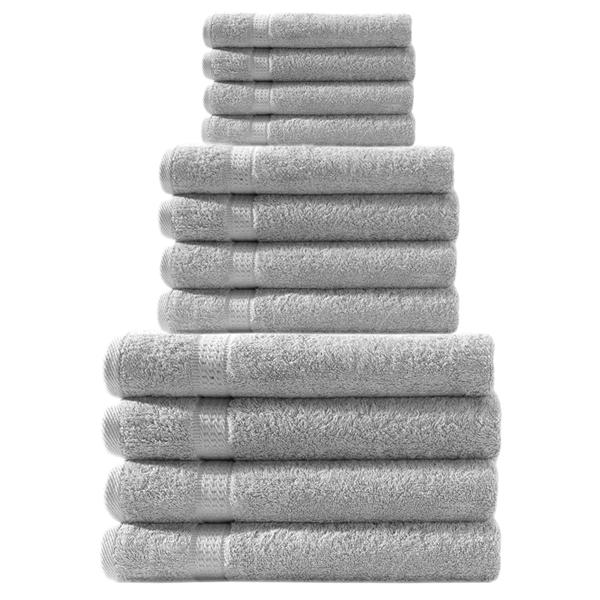 12-piece towel set for bathroom & guest WC – 4 guest, 4 hand & 4 bath towels – 100% cotton (500 g/m²) – cuddly soft, absorbent, silver