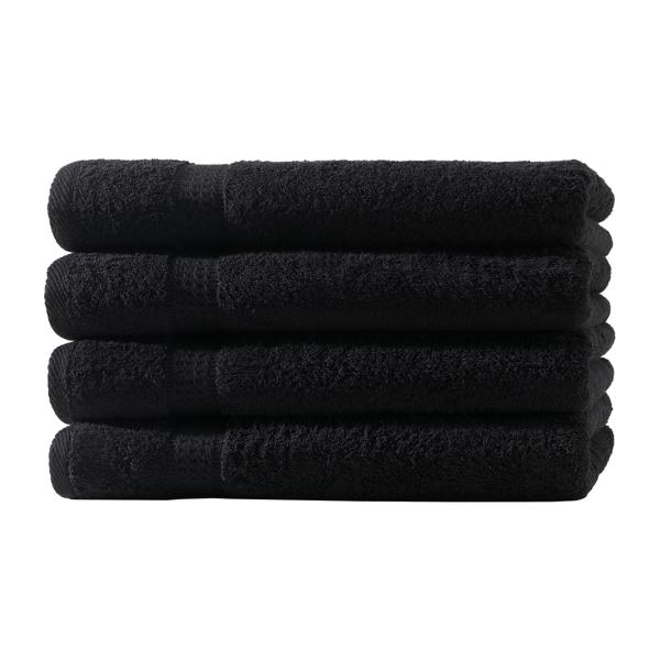 lot de 4 serviettes invitées, 30 x 50 cm, 100% coton luxueux, avec 2 bordures, noir