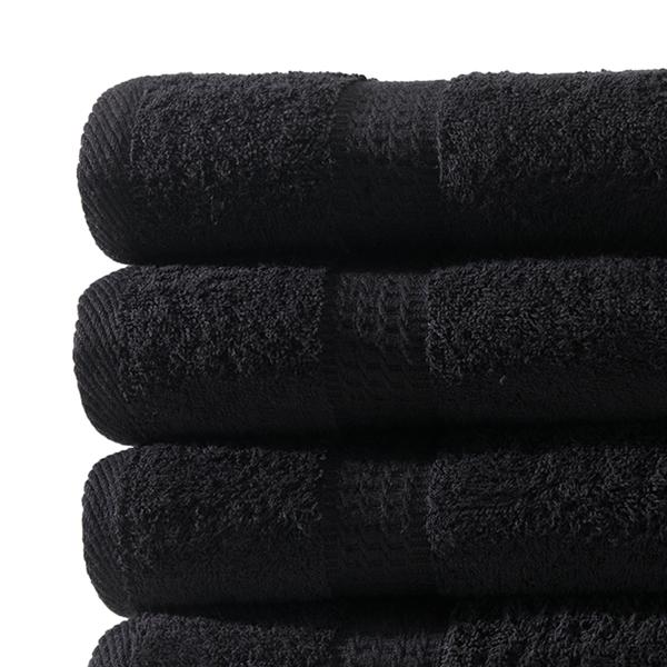 lot de 4 serviettes, 50 x 100 cm, 100% coton luxueux, avec 2 bordures, noir