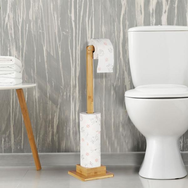 Bamboo toilet paper holder – free-standing WC paper stand for 6 rolls – drill-free, moisture-resistant, 71.5x23.5x19cm – brown