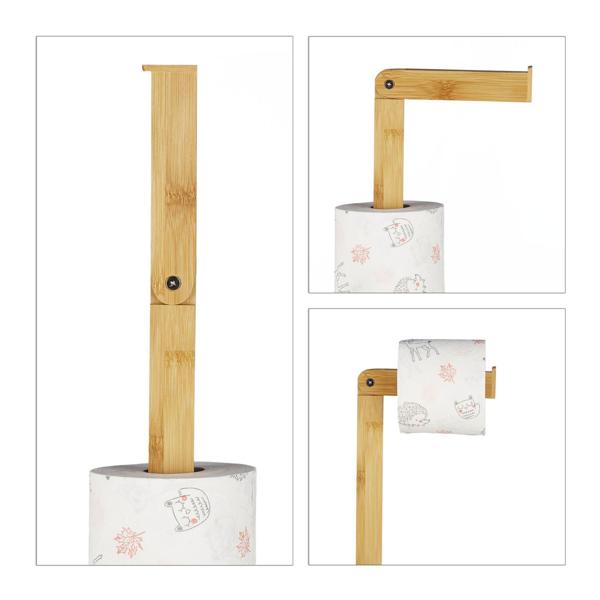 Bamboo toilet paper holder – free-standing WC paper stand for 6 rolls – drill-free, moisture-resistant, 71.5x23.5x19cm – brown