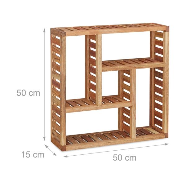 Walnut wall shelf for hanging – Modern floating shelf for decor & books – 50 x 50 x 15 cm – Easy installation – Stylish storage with compartments