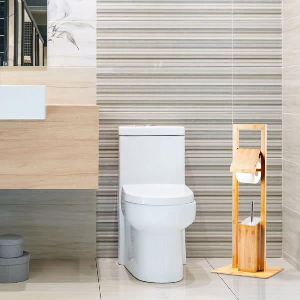 Moderne Bambus WC-Garnitur - Toilettenpapierhalter mit Klobürstenständer - Kein Bohren - Hygienisch, feuchtigkeitsresistent - 82x36x21cm