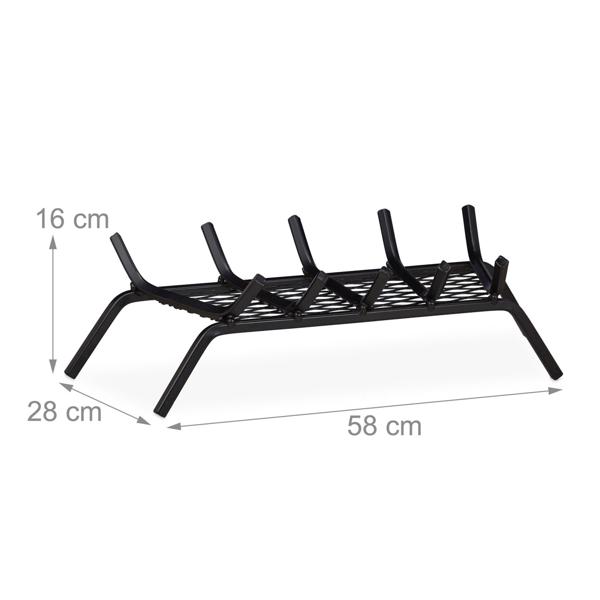 Steel fireplace grate – Fire grate with 4 legs for optimal oxygen supply & secure hold of firewood – 16x58x28cm – For fireplaces & grill fireplaces