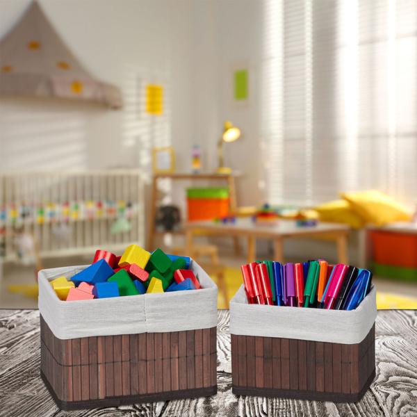 Set de 6 paniers de rangement en bambou – 4 tailles avec doublure en tissu – brun, stables, résistants à l’humidité – idéal pour la déco du salon, de la salle de bain et de la chambre d’enfant