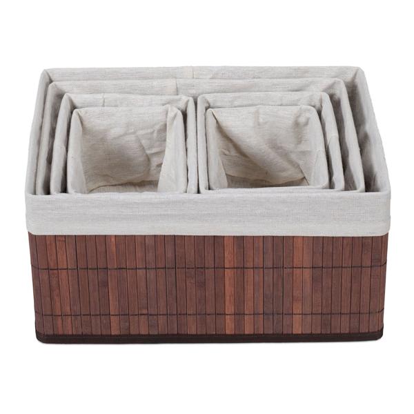 Set de 6 paniers de rangement en bambou – 4 tailles avec doublure en tissu – brun, stables, résistants à l’humidité – idéal pour la déco du salon, de la salle de bain et de la chambre d’enfant