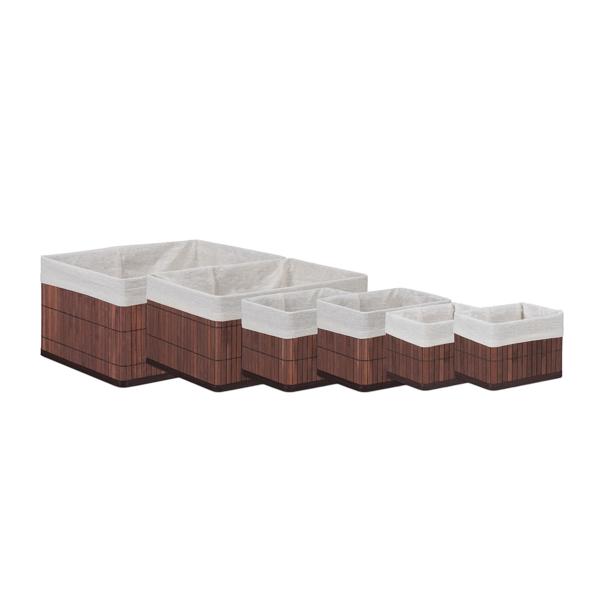Set de 6 paniers de rangement en bambou – 4 tailles avec doublure en tissu – brun, stables, résistants à l’humidité – idéal pour la déco du salon, de la salle de bain et de la chambre d’enfant