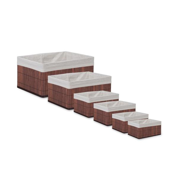 Set de 6 paniers de rangement en bambou – 4 tailles avec doublure en tissu – brun, stables, résistants à l’humidité – idéal pour la déco du salon, de la salle de bain et de la chambre d’enfant