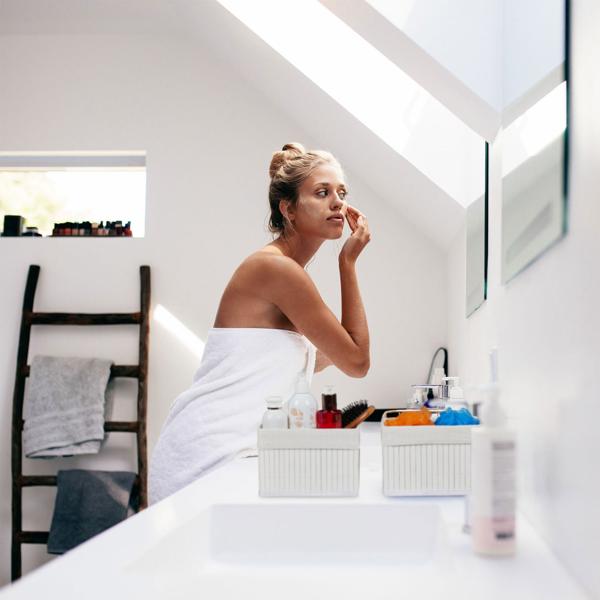 Set de 6 paniers de rangement en bambou – 4 tailles – doublure en tissu, naturel – empilables avec poignées – idéal pour salon, salle de bain, chambre d’enfant