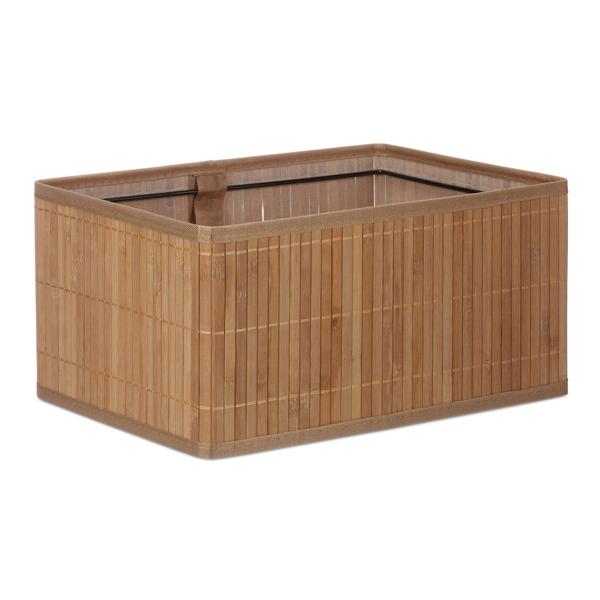 Set de 6 paniers de rangement en bambou – 4 tailles – doublure en tissu, naturel – empilables avec poignées – idéal pour salon, salle de bain, chambre d’enfant