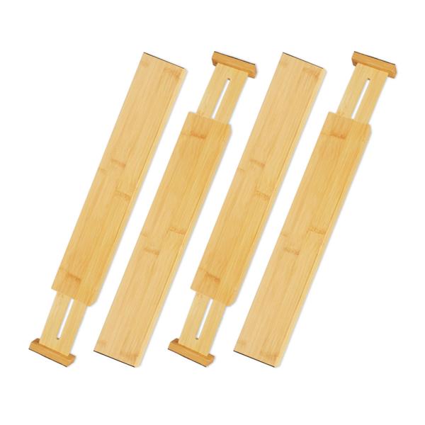 Set of 4 bamboo drawer dividers – drawer insert dividers with tension springs & fleece – flexible length – 6×1.5×55 cm brown – for kitchen, office, bathroom