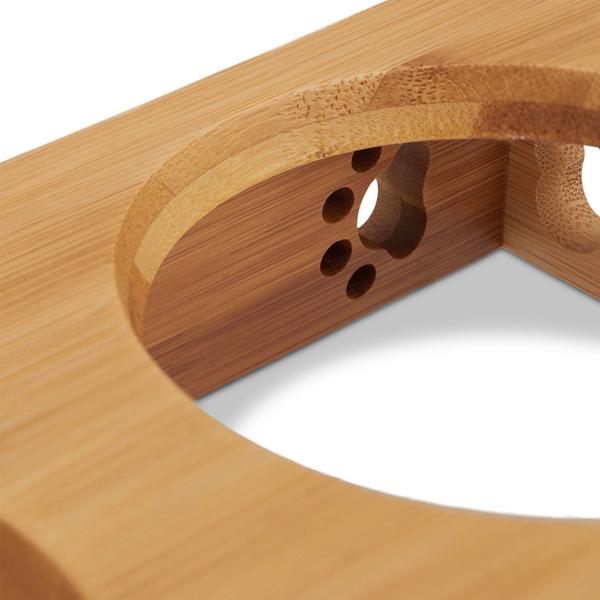 Double feeding bowl with bamboo stand – 2 ceramic bowls – Raised feeding station, ergonomic & hygienic for dogs & cats – 5.5 x 29.5 x 14 cm