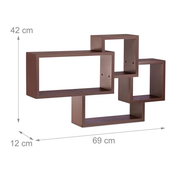 Étagère murale à suspendre – étagère en MDF brun – 42 x 69 x 12 cm – design moderne – idéale pour déco, cuisine et salle de bains – charge jusqu’à 8 kg