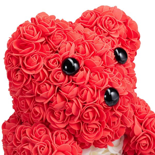 Rose bear with artificial plastic blossoms, rose teddy with gift box, 28 cm