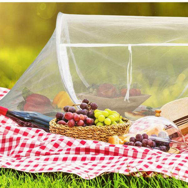 Polyester fly cover, food cover with base, white, 40 x 110 x 58 cm