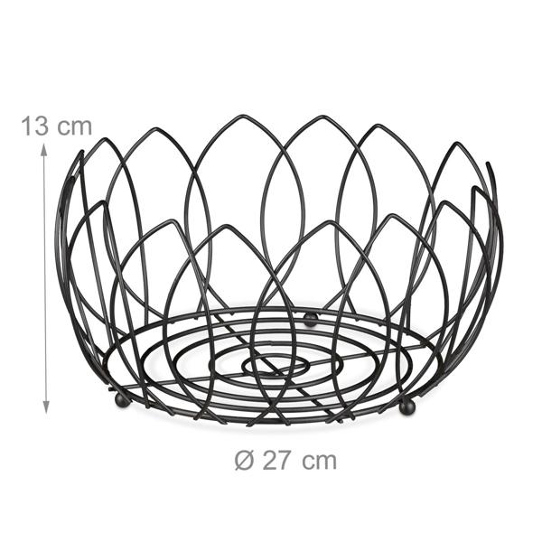 Leaf-shaped fruit basket, metal fruit bowl, black, 13 x 27 cm
