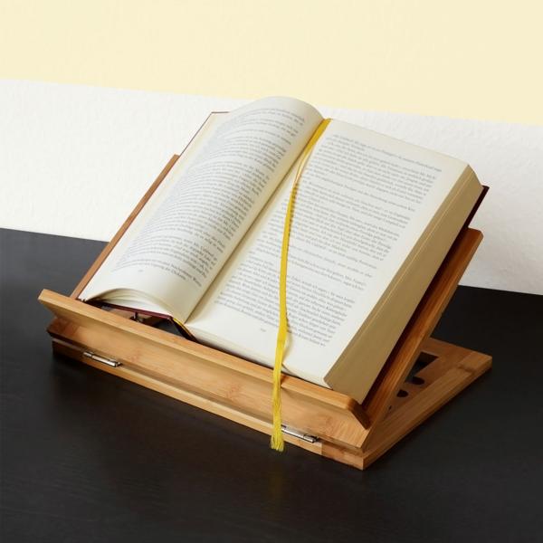 Bamboo cookbook stand, reading stand with 3-step inclination, 22 x 33 x 22.5 cm
