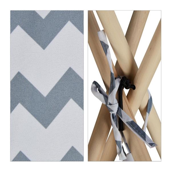 Tenda da gioco avventurosa per bambini, design teepee, grigio-bianco, 150x120x120cm - Tenda accogliente in poliestere e legno per bambini e bambine