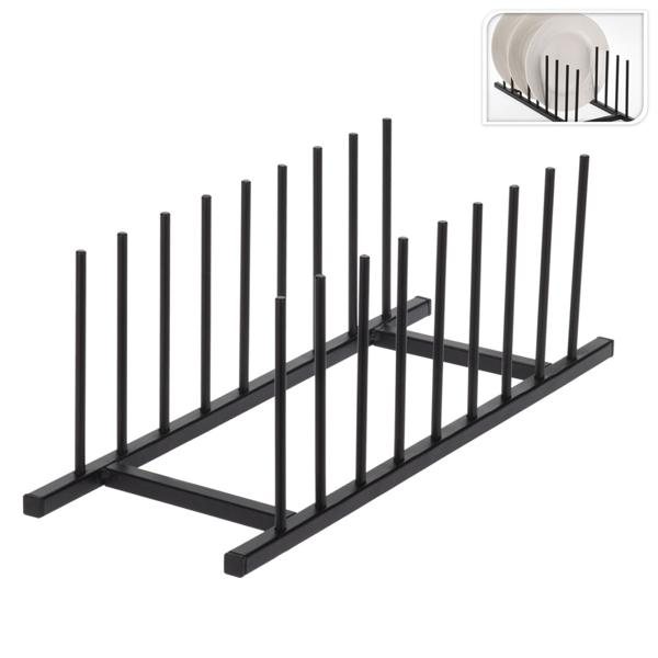 Range-assiettes en métal, pour 8 assiettes, noir, 34,5 x 12,5 cm