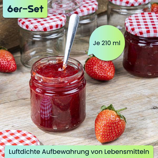 12er-Set Einmachgläser mit Schraubdeckel - Sturzgläser mit Karo-Muster - 210 ml Glas - Luftdicht zum Einwecken, Konservieren & Verschenken - BPA-frei