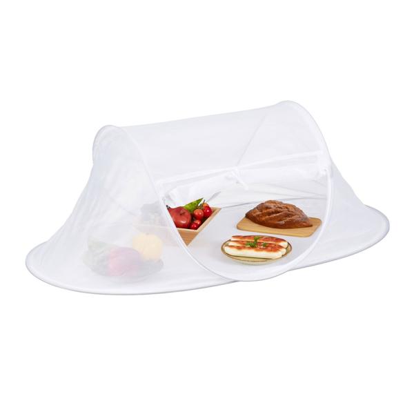 2er-Set Fliegenhauben mit Boden – Effektiver Insektenschutz für Essen – Pop-Up Prinzip, weiss – Polyester Abdeckhauben 40x110x58cm – Ideal für Gartenpartys