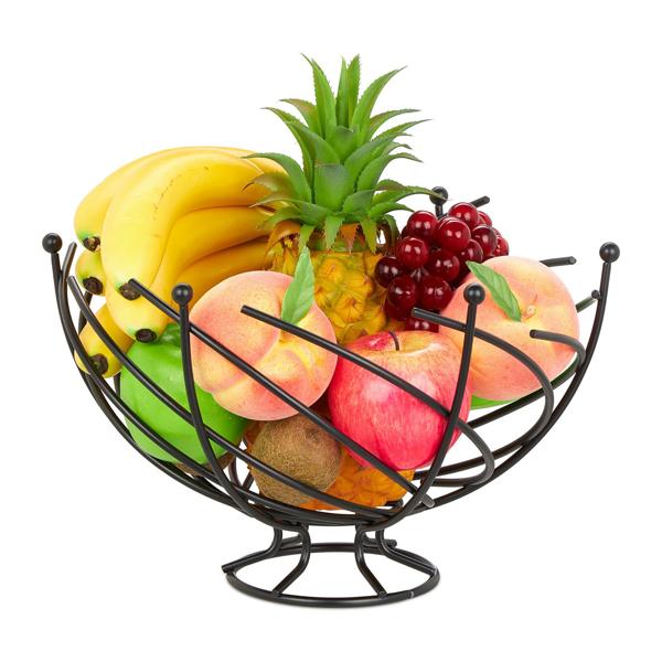 set of 2 iron fruit baskets, fruit bowls in decorative shape, black, each 20.5 x 33.5 cm