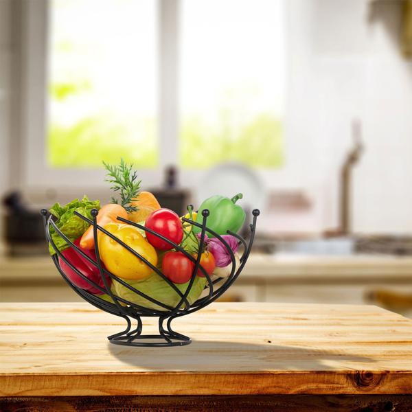set of 2 iron fruit baskets, fruit bowls in decorative shape, black, each 20.5 x 33.5 cm