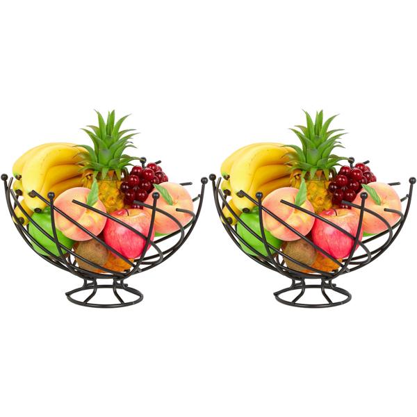 set of 2 iron fruit baskets, fruit bowls in decorative shape, black, each 20.5 x 33.5 cm
