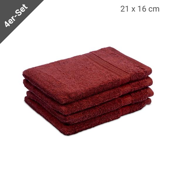Waschhandschuhe Frottee 4er-Set - 100% Baumwolle Bordeaux - Saugstark, Hautfreundlich, Langlebig & Waschbar 60° - 21x16cm - 500g/m²