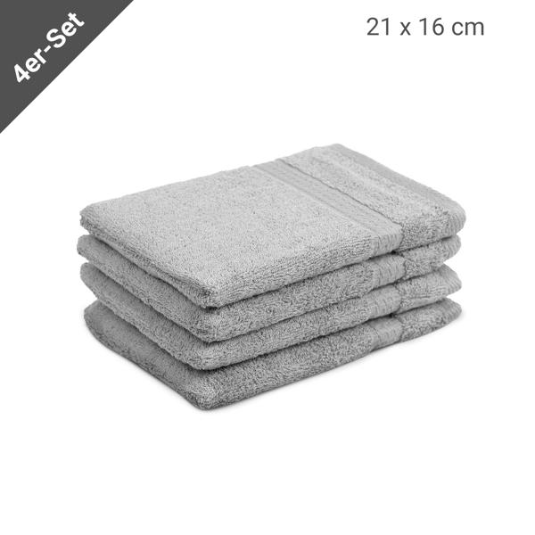 4er-Set Waschhandschuhe aus 100% Baumwolle - Flauschig weiche Frottee Waschlappen mit Schlaufe silber - 21x16cm - 500g/m² - Saugstark & 60° waschbar