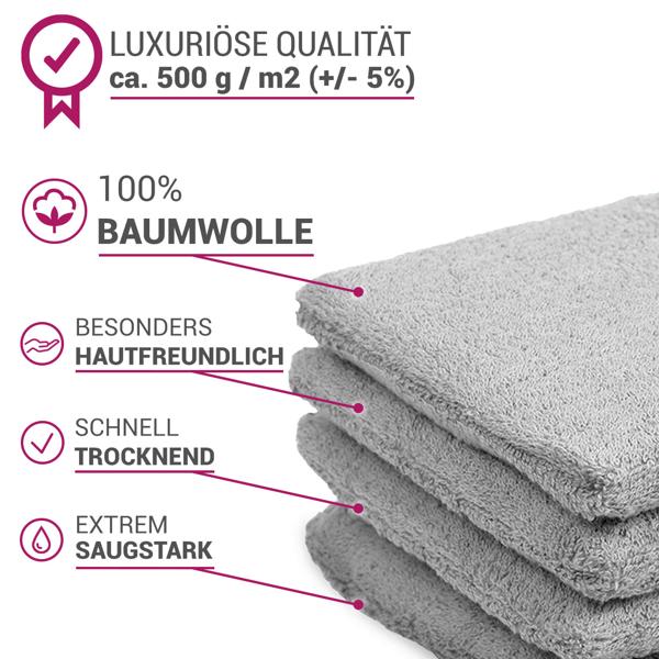 Lot de 4 gants de toilette 100% coton, argentés, lavettes en éponge avec boucle de suspension