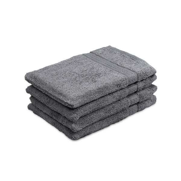 Lot de 4 gants de toilette 100% coton, anthracite, lavettes en éponge avec boucle de suspension