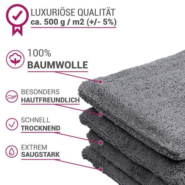 Lot de 4 gants de toilette 100% coton, anthracite, lavettes en éponge avec boucle de suspension