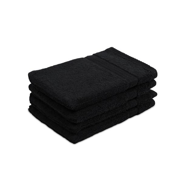 Lot de 4 gants de toilette 100% coton, noirs, lavettes en éponge avec boucle de suspension