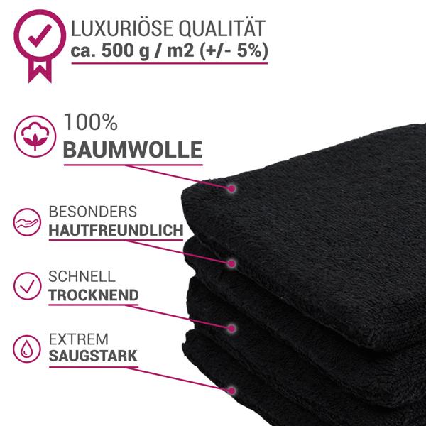Lot de 4 gants de toilette 100% coton, noirs, lavettes en éponge avec boucle de suspension